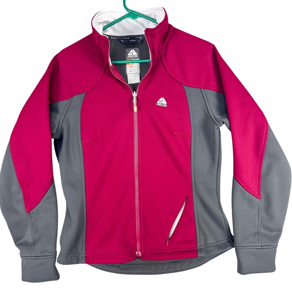Nike ACG Jacket Womens Medium Pink Gray Softshell Full Zip Thermal Thumbholes